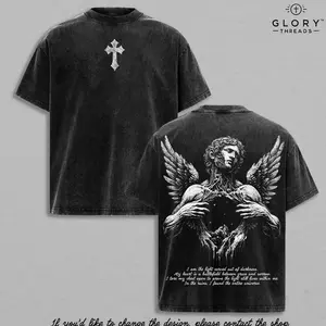 Fallen Angel Vintage Washed Tee | Dark Aesthetic Streetwear | Broken Wings Faith Graphic Shirt | Light Within Darkness Design | Emotional Art Tee | Jesus Apparel Christian Bible Verse A0G