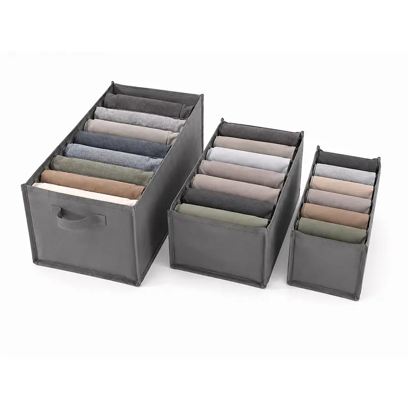 4-Piece Breathable and Dust-Proof Non-Woven Rectangle Closet Storage Boxes - Foldable Home Organizers with Grid Divided Compartments, 18in, for Bedroom, Small Apartment & RV Dresser Drawers, Dark Grey