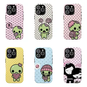 Y2k Kawaii Em0 Z0mb1e Phone Case Phone Case |   Pink Black Polka Dot Skull Pattern Protective Cover For iPhone 11 12 13 14 15 16 17 Pro Max For Samsung S26 S25 S24 S23 S22-Gift Ideas For Her/Him