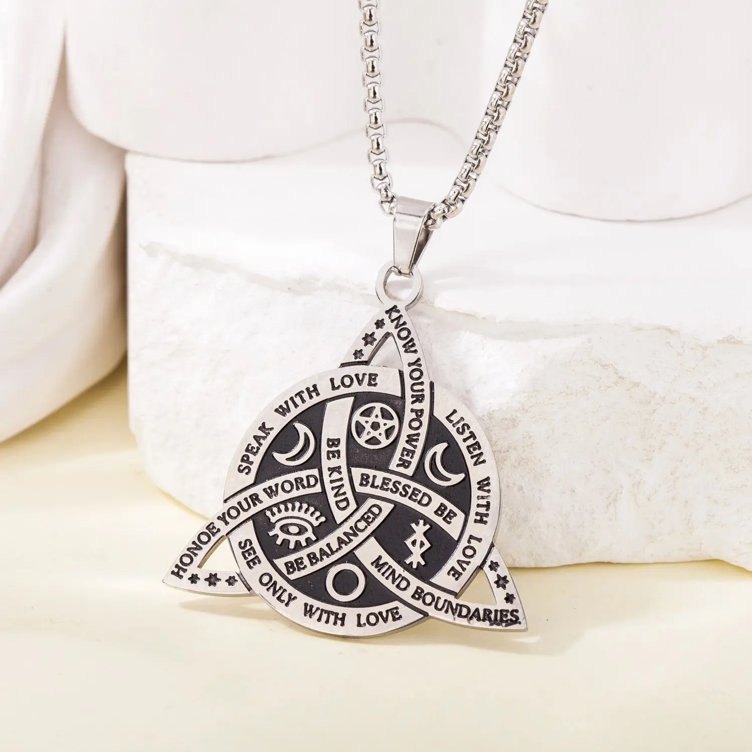 Serelune B Triquetra Knot Necklace, Triple Goddess Irish Trinity Protection Amulet Jewelry, Viking Pendant for Women and Men
