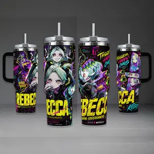 Cyberpunk Edgerunners Tumbler, Rebecca Trigger Happy Chaos 40oz Cup with Handle & 20oz Travel Mug. Anime Gaming Fan Gift, Cyberpunk Inspired Insulated Tumbler Featuring Epic Rebecca Graphic Design.
