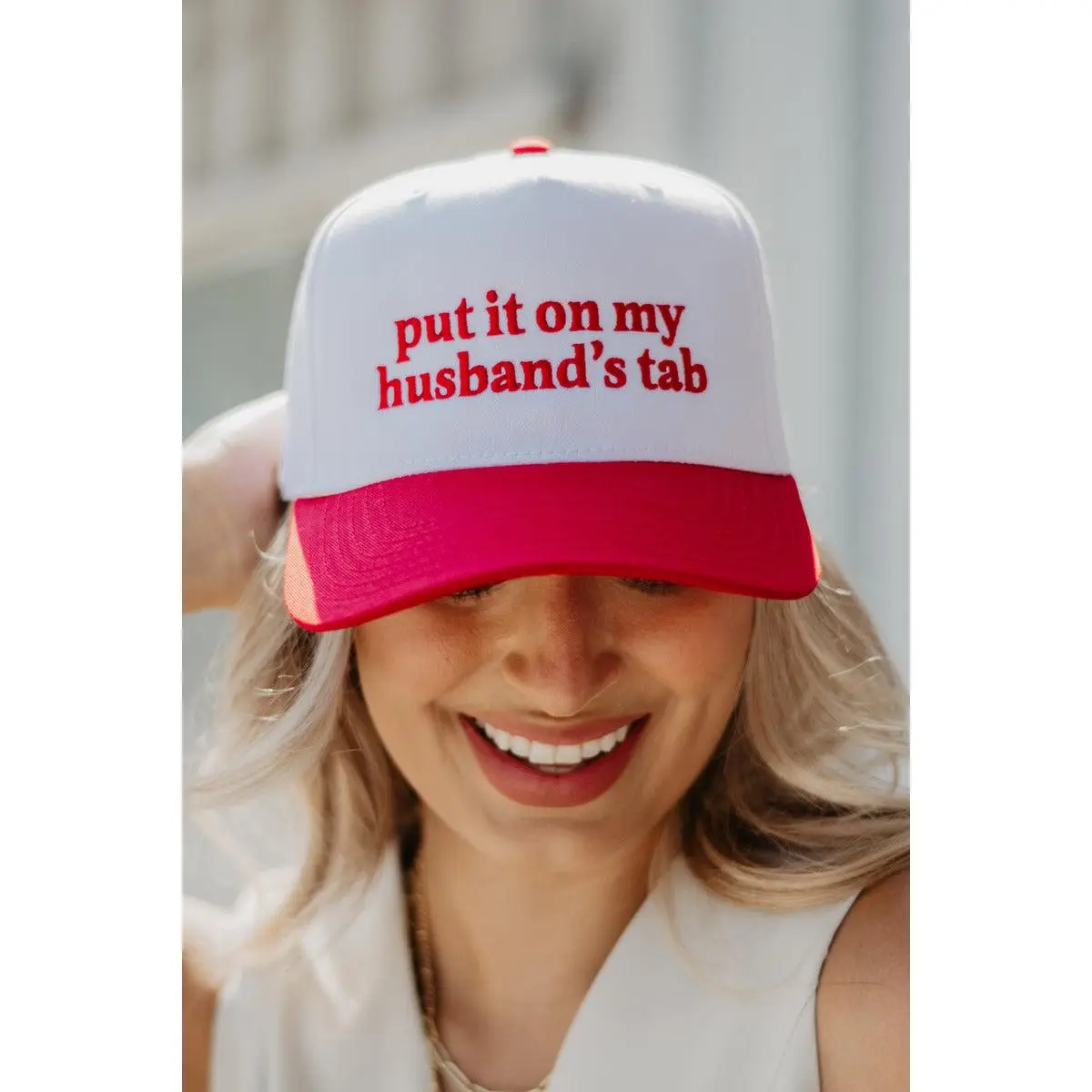 Put It On My Husband's Tab Two-Toned Vintage Funny Trucker Hat