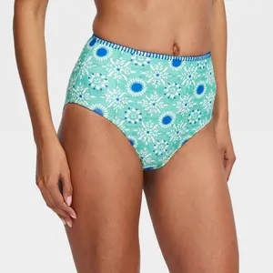 Women's Star Medallion/Multi Stripe High-Waisted Reversible Bikini Bottom Teal/Blue - Roller Rabbit S