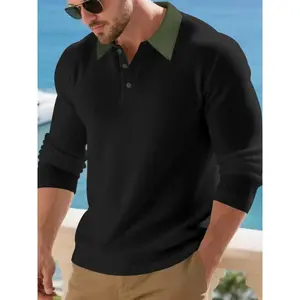 Autumn and winter long sleeved polo shirt, American thick knitted loose casual collar sweater, cross-border independent station