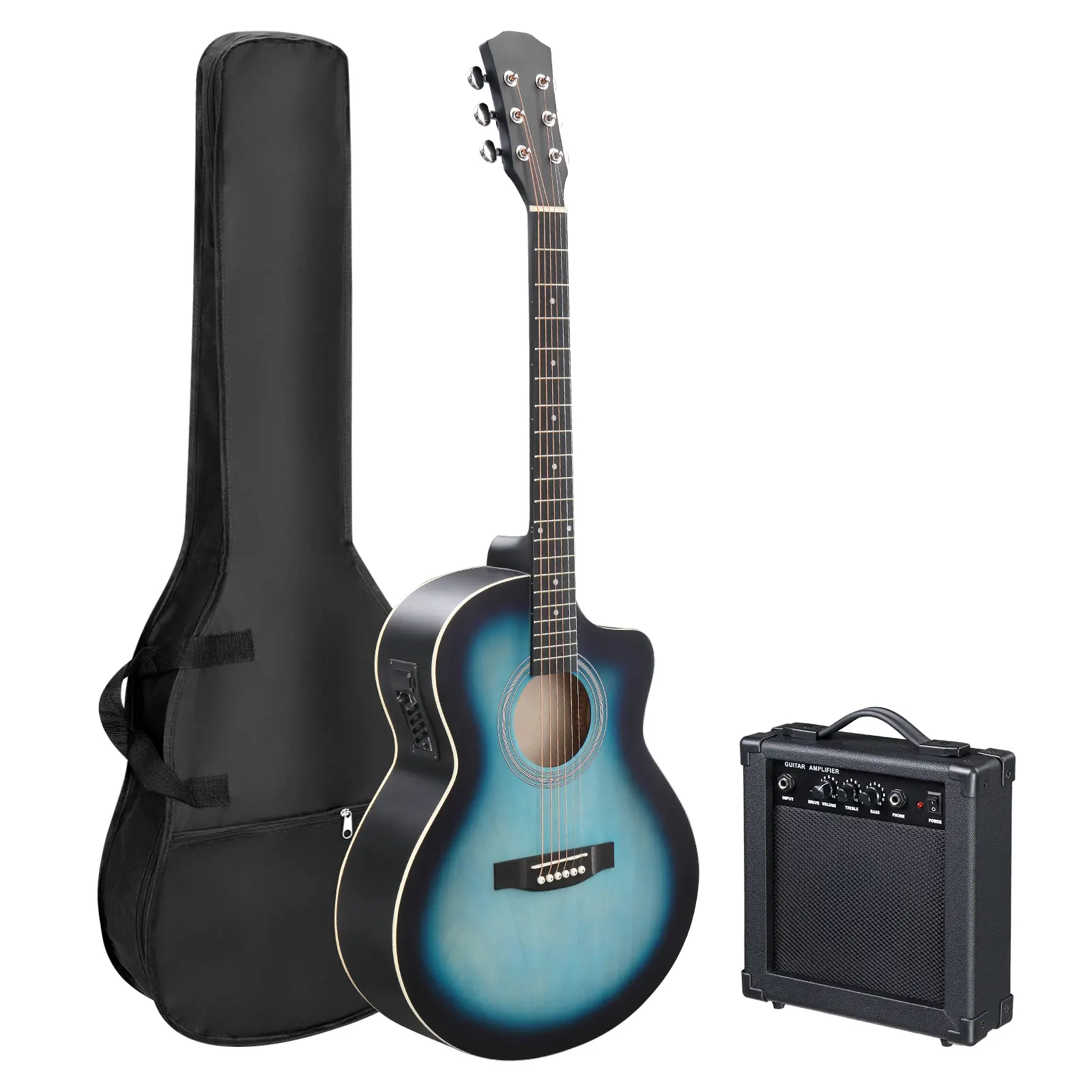 41In Matte Edging Rubbed Blue Basswood Wooden Acoustic Guitar Kit (KMA102) with 15W Amplifier, 20 Frets, Guitar Bag, Tuner, Wrench Tool, Shoulder Strap & Other Accessories for Music Lovers