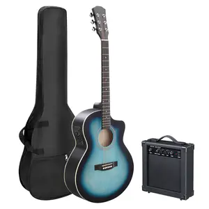 KMA102 41In Basswood Panel Matte Edging Folk Guitar with 15W Amplifier Bag Tuner and other Accessories Rubbed blue Wooden