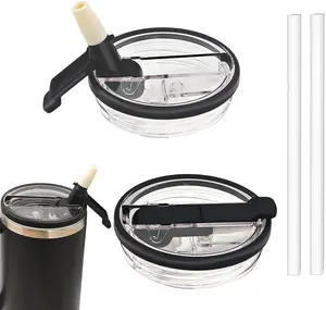 2 Pack 40 oz Detachable Flip Straw Pro Lid Replacement for  Quencher and ProTour2025 Leak Proof LidsNo Spill Dust-proof Tumbler   for 40oz  Accessories (Black, 40oz)