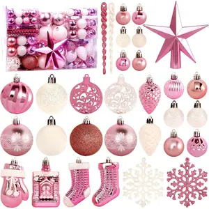 Christmas Tree Ornament, 132pcs Christmas Tree Decoration Set Pink Christmas Ball Shatterproof Hanging Tree Ornament Large and Small Ornaments Baubles Assortment for Christmas Tree Decor Holiday Party