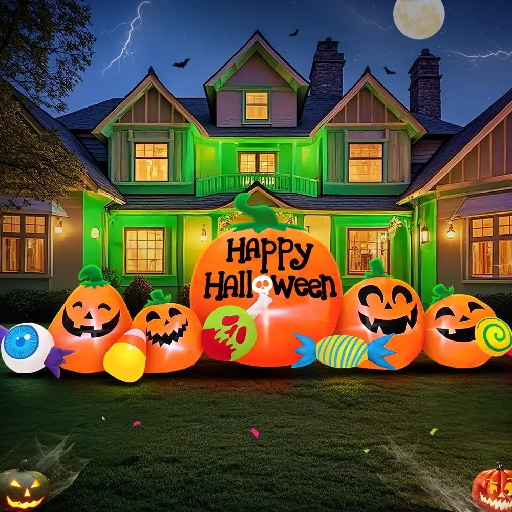 8FT Halloween Inflatable Decorations Outdoor, Halloween Decoration Outdoor Inflatable Pumpkin Combo with LED Blow Up Inflatables for Holiday Garden Yard Lawn Décorspooky season decor, spooky yard decor, halloween yard decor, halloween gift for him and her