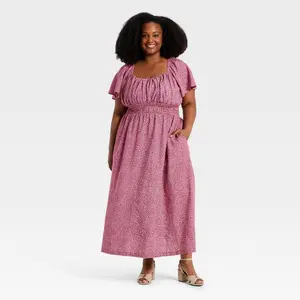 Women's Flutter Short Sleeve Maxi Dress - Ava & Viv