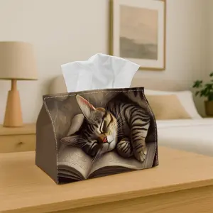 1pc Artistic Realistic Cat  - Decorative Tissue Box ,  Illustration Sleep Warm - for Home, Party, Car, Kitchen & Bathroom - Tissue Holder for Everyday Use, Ideal for Party Supplies, Home Accessory, Holiday Decorators, Tissue Dispenser