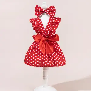 Cute Fashion Print Pet Dress with Bow, Plaid Pet Costume, Elastic Mesh Princess Dress, Puppy Cat, Complete Set, Outfits