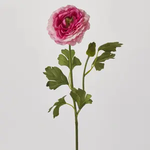 Pink Silk Ranunculus Bloom & Bud Faux Floral Stem Spray - 21"
