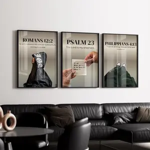 Modern Scripture Wall Art Set, Streetwear Aesthetic Posters with Romans 12:2, Psalm 23 & Philippians 4:13, Inspirational Christian Decor