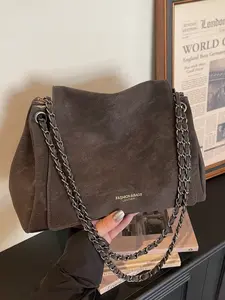 Vintage Handbag High-End Aesthetic Versatile Shoulder Bag, Pure Color Large Capacity Magnetic Closure Women's Tote Bag