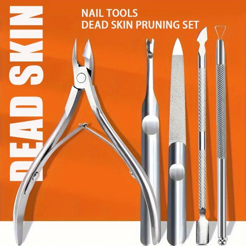 5-piece Professional Stainless Steel Manicure and Pedicure Set - Complete Nail Care Toolkit, Including Dead Skin Scissors, Nail Clippers, Dead Skin Pusher, Gel Nail Polish Remover, Trimmer and File - Heavy-Duty Salon and Foot Care Tools for Men