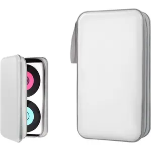Car CD DVD Case, 96 Capacity Hard Plastic CD Holder, Portable Zipper DVD Disc Organizer Storage Wallet with Closure and Handy Strap, Car Accessories for Home Office Travel (White)