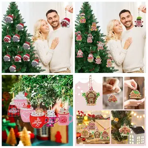 16pcs DIY Diamond Art Christmas Decoration, Acrylic Double Sided Crystal Rhinestone Diamond Painting Christmas Hanging Ornaments for Home Office Restaurant Christmas Tree Party Decoration, Great New Year Christmas Gifts for Friends and Family