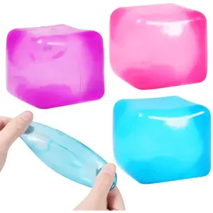 Blue Squishy Stress Ball Ice Cube Shape, Fidget Toy for Kids Adults, Mellow & Chill Square Sensory Toy with Soft Gel Filling (1pc)