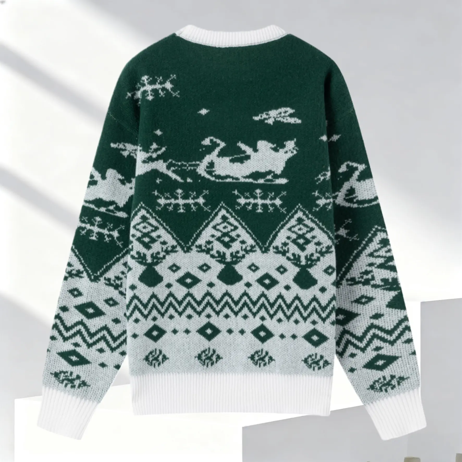 Men's Vintage Christmas Sleigh Pattern Sweater, Casual Holiday-Ready Long Sleeve Crew Neck Polyester Knit Top, Tops, Menswear, Knitwear, Festive, Retro, Pullover, Fitted, Knitting, Colorblock, Vintage Knit, Cartoon, Classic, Clothes