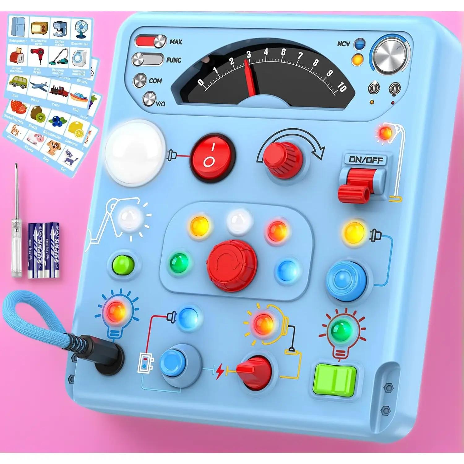 Busy Board Montessori Toys with 13 LED Lights Sensory Activity Board for Toddlers 1 2 3 4 Year Old Boys Girls Educational Learning Christmas Birthday Gift