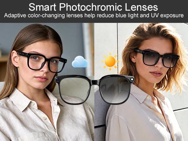 Smart AI Camera Glasses with 8MP Photochromic Lenses ,Button Touch Adjustment for Travel Outdoor Adventures Hands-Free Photography 160+Languages Real-Time Translation Bluetooth Wireless Wearable Video Recording UV Protection