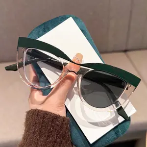 Fashion Photochromic Myopia Glasses Colour Block Cat's Eye Personalised Large Frame Anti-blue Light Minus Diopter Eyeglasses