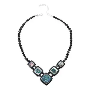 Mine Finds by Jay King Midnight Black Chalcedony and Abalone Shell Inlay Necklace