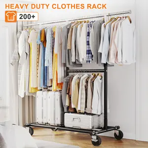 RaybeeFurniture Heavy Duty Metal Clothes Rack with Wheels, Adjustable & Portable,450 LBS Static Load Capacity, Rolling Garment Rack for Walk-in Closet, Bedroom, Laundry Room,Commercial Use, Accessories [Black Friday]