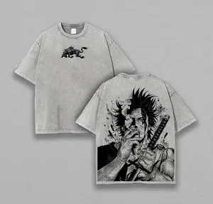 Yami Sukehiro x Black Bulls Black Clover Anime Double Printed Vintage Washed Tee Unisex Oversize Heavyweight Cotton T-shirt for Anime Fans and Lovers