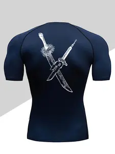 Men's Dragon Print Compression T-Shirt, Quick-Dry Breathable Stretch Fabric, Tight-Fitting Short Sleeve Top for Fitness and Outdoor Activities, Athletic Compression Shirts