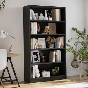 5-Tier Bookcase Adjustable Storage Shelves,60-Inch Bookshelf, Modern Wood Bookcase for Bedroom, Office, Living Room & Library(Black)