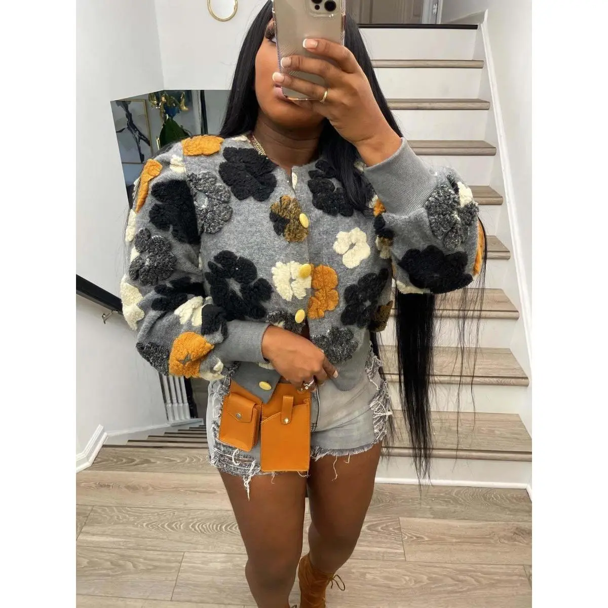 Refined Women's Floral Jacquard Button Front Jacket, Casual Long Sleeve Round Neck Outerwear for Daily Wear, Ladies Clothes All Seasons, Coats, Versatile All-Season Durable Wear Elegant Modern Classic Comfortable