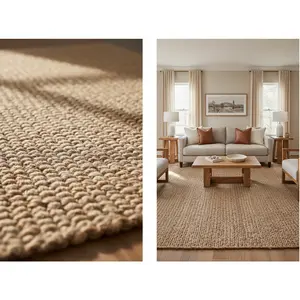 Chunky Jute Rug - Natural Handwoven Area Rug for Living Room, Bedroom, or Entryway