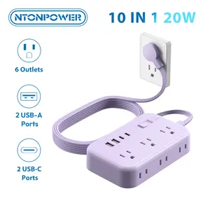 20W USB C Power Strip with Surge Protection,6 Outlets 4 USB Ports(20W 2USB C), Flat Extension Cord with Multiple Outlets, 1080 Joules, 5 ft Flat Plug Outlet Extender for Indoor, Office Supplies, Dorm Room Essentials