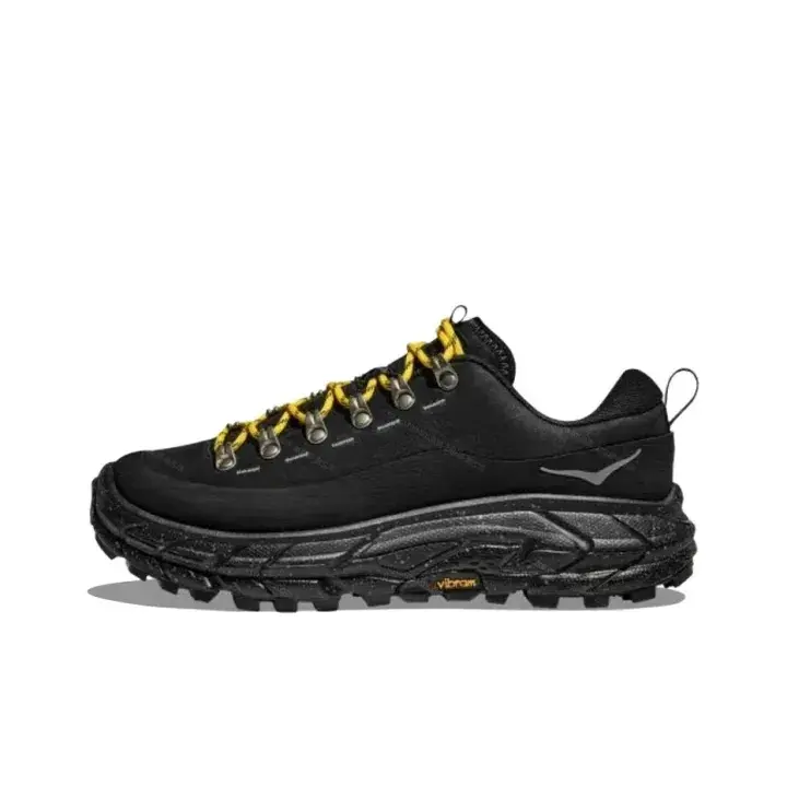 Unisex All Day Comfort Hiking Sneakers, Black Shoes With Yellow Laces, Shock Absorbing Rugged Sole, Wide Feet Friendly, Blister Free, Daily Walking & Outdoor Trail Shoes, With Original Shoe Box