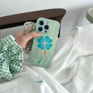 Meteor Transparent Bow Clover Phone Case Shockproof Protector with Chain for iPhone 11 12 13 14 15 16 pro max