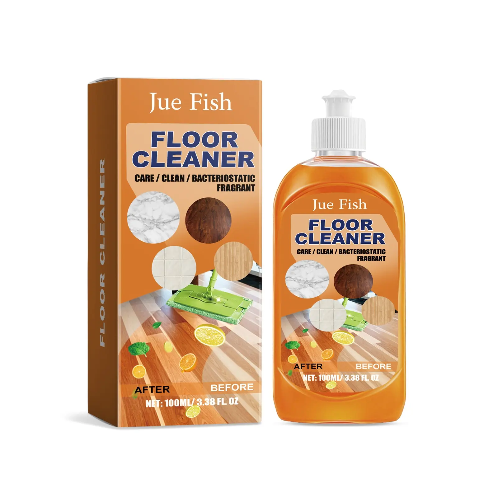 Jue Fish Floor Cleaner - Powerful Multi-Surface Cleaner for Wood & Tile Floors Removes Stains & Grime Restores Shine & Luster 100ml