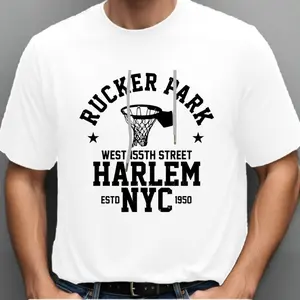 Men's short sleeved T-shirt Rucker Park Harlem Solid color creative printed short sleeved top multicolored fashion men's wear