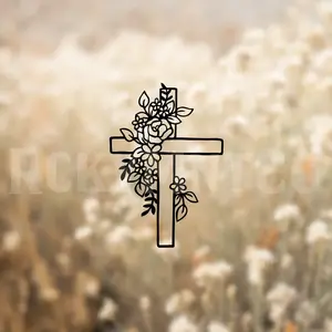 4pcs Floral Cross Decal, Christian Sticker, Cross Bumper Sticker, Adhesive Vinyl, Waterproof/Weatherproof