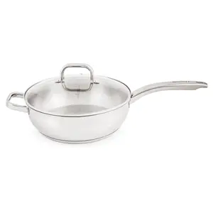 BergHOFF Belly Shape 18/10 Stainless Steel 9.5" Deep Skillet with Glass Lid