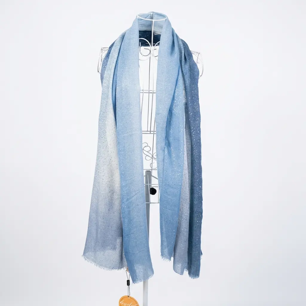 Vselectstudio #18 Blue Gradient Glitter Scarf Shawl Wrap Shimmer Long Scarf Elegant Lightweight Fashion Scarf for Women Gradient Wrap Shawl Blanket Scarf Stylish Fall Winter Scarf for Evening Party Travel Daily Outfit
