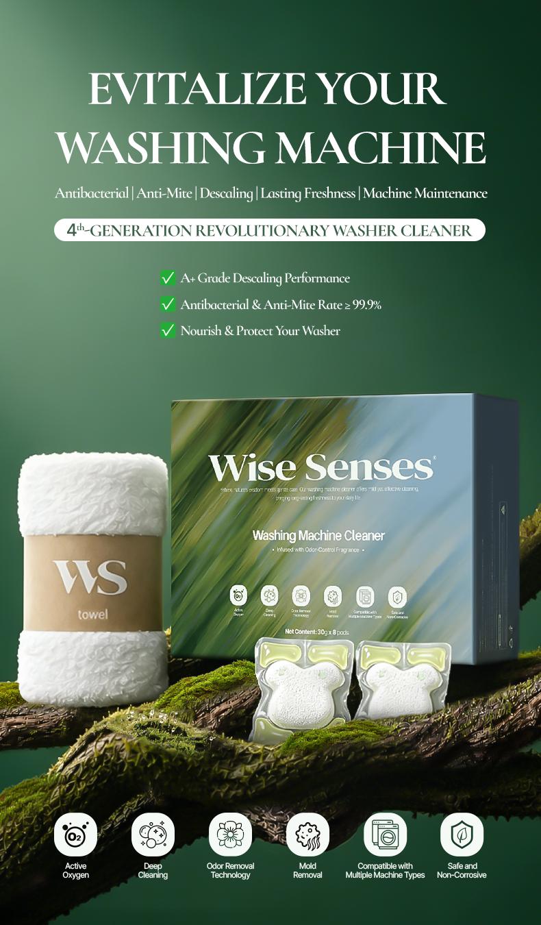 Wise Senses 32g Jumbo Washing Machine Cleaner Pods, 8 Count, 2-in-1 Deep Clean & Deodorizing Washer Cleaner, Helps Remove Pet Hair Residue, Musty Odor & Grime, Scented Descaler for All Washer Types Household，ultimate solution