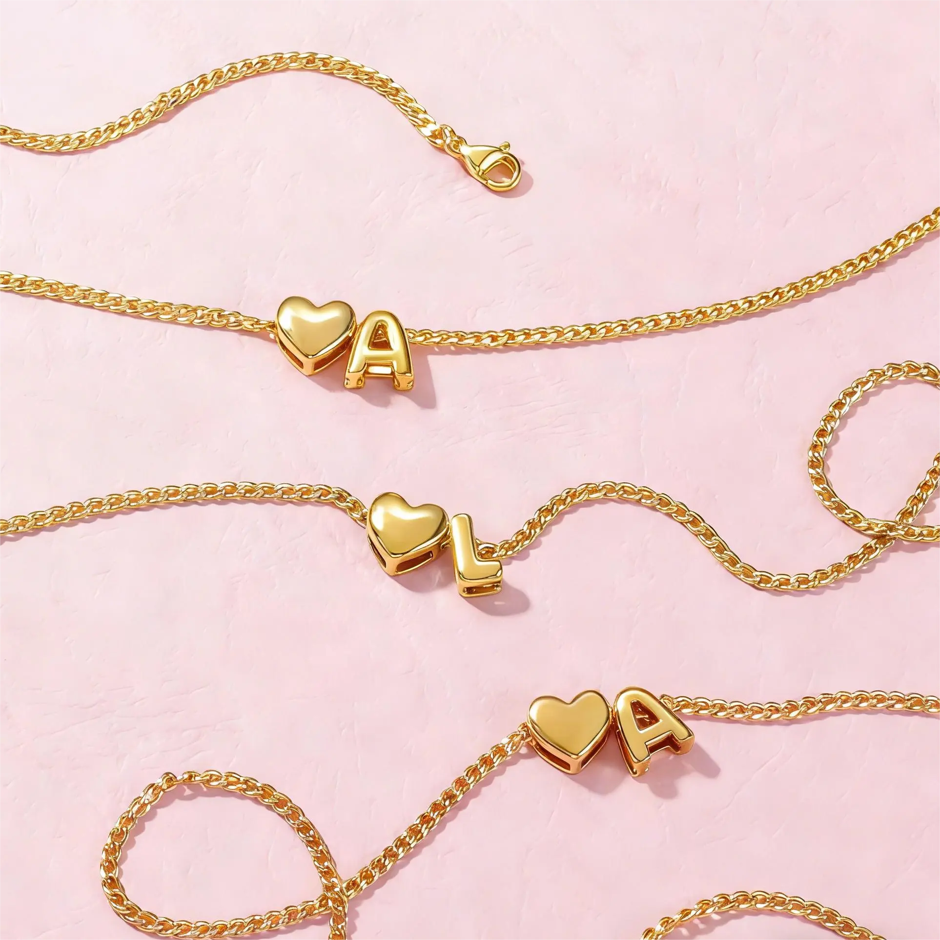 3D Personalized Bubble Letter Necklace Customize Initial Heart 18k Gold Plated Jewelry  Mother's Day Gift For Women 18 Inch Mini Cuban Chain Gold Pendant