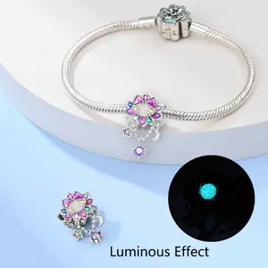 Original jewelry, 1 piece S925 sterling silver dream catcher lotus bead, suitable for original bracelet necklace DIY pendant chain jewelry, suitable for women, ideal for her, birthday, holiday, Valentine's Day gifts