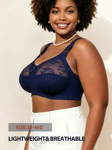 BODIMODA Wireless Lace Minimizer Bra, Adjustable Bras, Wide Straps, Wire-Free Support, No Underwire, Wide Side Wings & U-Back Smooth Bulges, Slimmer Bust, Front Closure for Easy On/Off, Breathable Mesh, Unpadded, 18-Hour Comfort for Daily, Commute