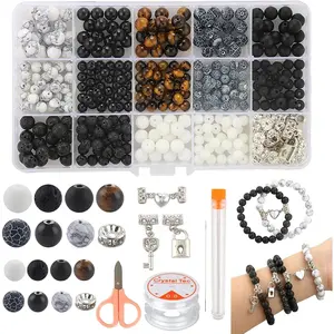 Stone Beads for Jewelry Making, Charm Bracelet Making Kit, 450Pcs Beads for Bracelets Making Kit DIY Magnetic Bracelets for Couples Lovers