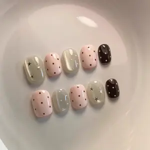 Beautiful Nails Haven Short Almond Handmade Press-On Nails 10Pcs Reusable Cute Acrylic Nail Art with Charms Premium Quality Everyday Wear