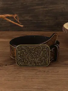 Women's Vintage, Fashionable Retro Embossed Western Buckle Belt for Women & Girls, Casual Waistband for Jeans Trousers for Daily Use