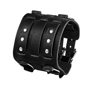 OIDEA Wide Leather Cuff Bracelet for Men, Studded Braided Adjustable Wrap Bracelet, Punk Gothic Biker Rocker Wristband Gift